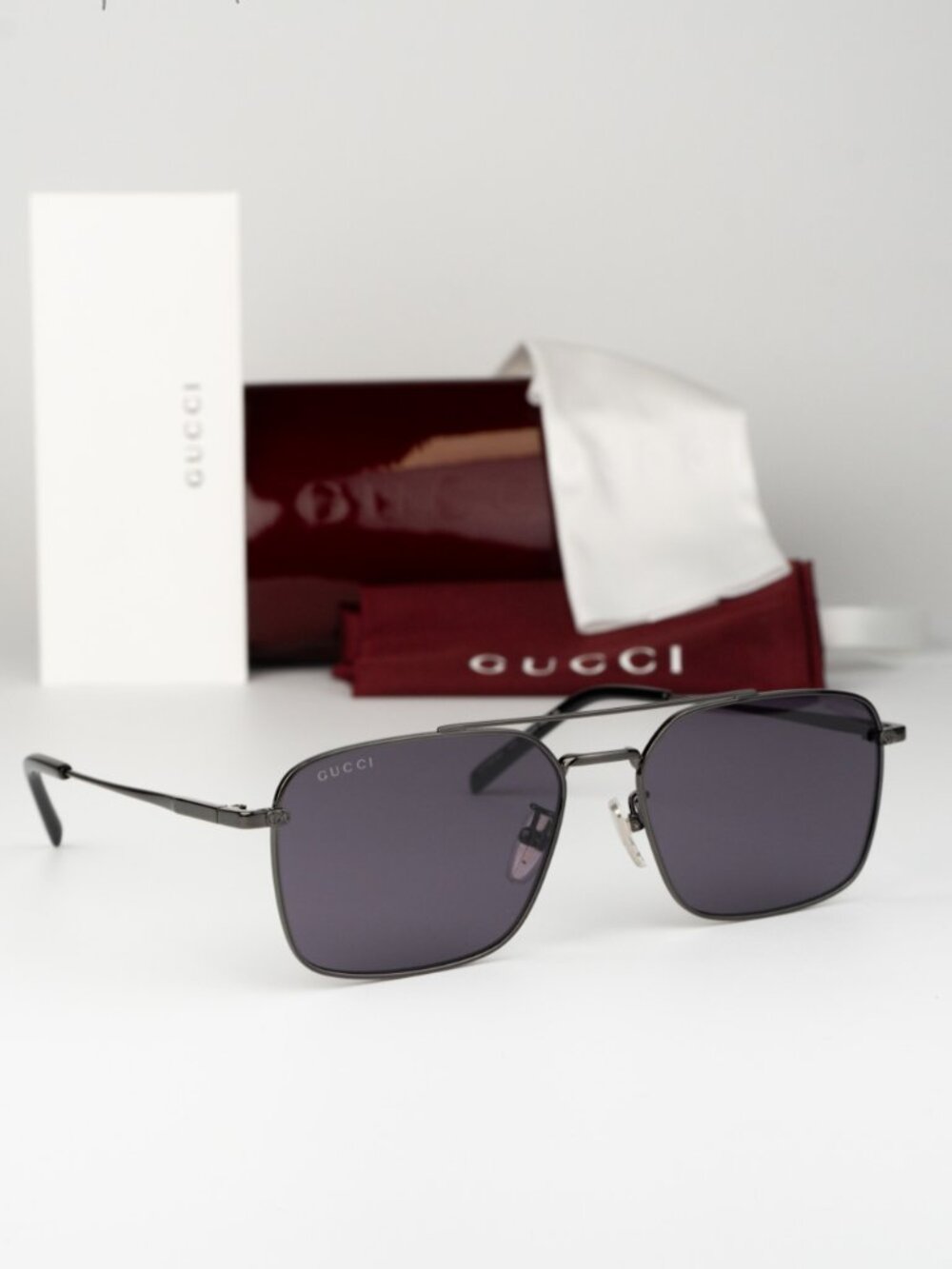Gucci Women Sunglasses Ruthenium Violet Rectangular GG1957SA 003 NEW AUTHENTIC